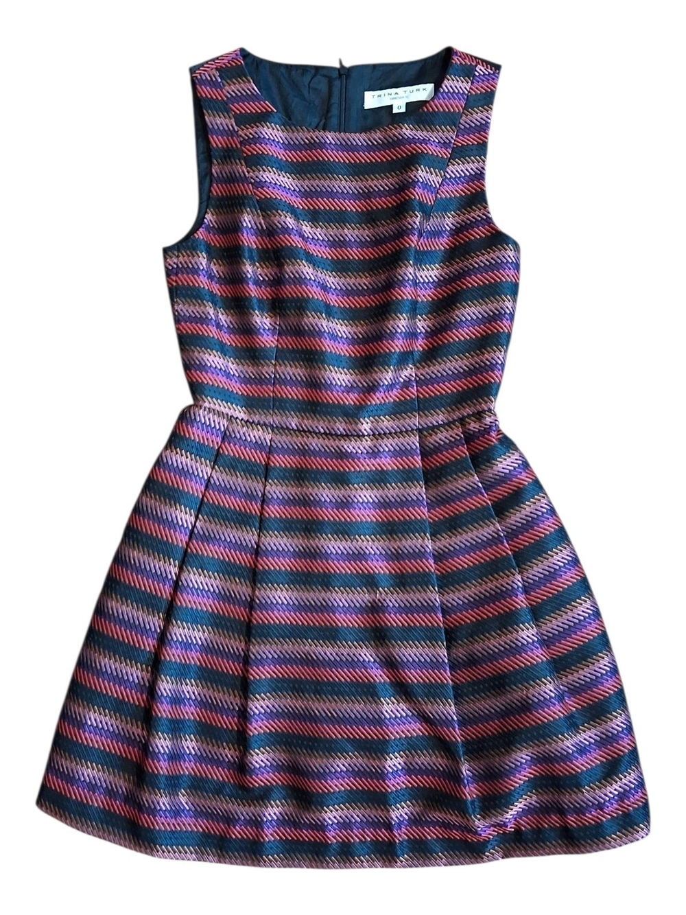 Trina Turk Pink and Purple Striped Fit-and-Flare Dress